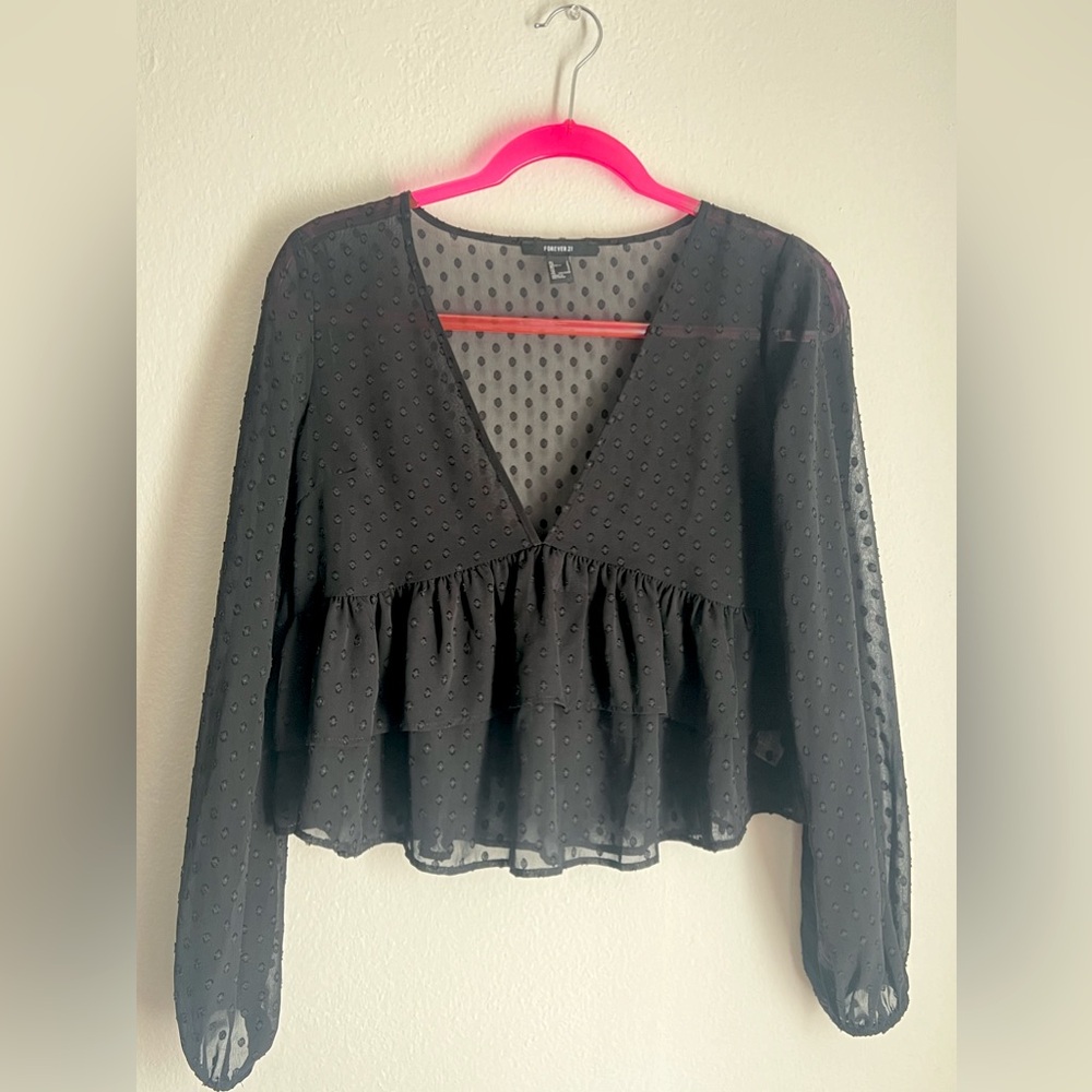 FOREVER21 BLACK SHEER CHIFFON BLOUSE